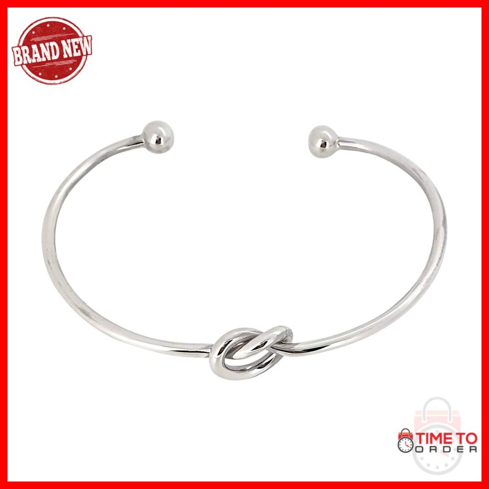 Sterling Silver Bangle Bracelet Love Knot Adjustable Cuff Minimal Elegant